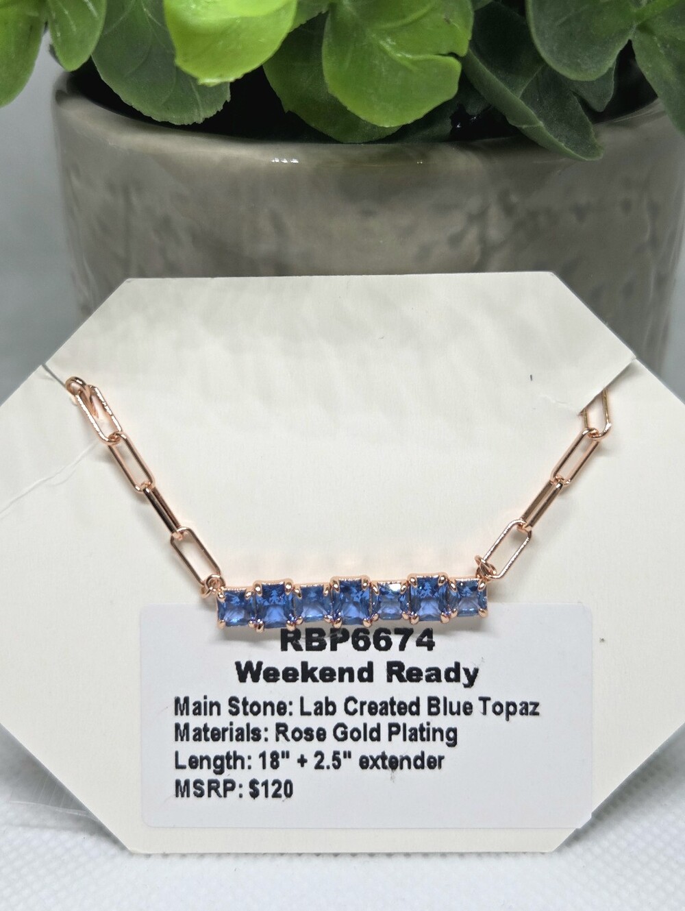 "Weekend Ready" Rose Gold Necklace with Blue Topaz - November 2023 Collection